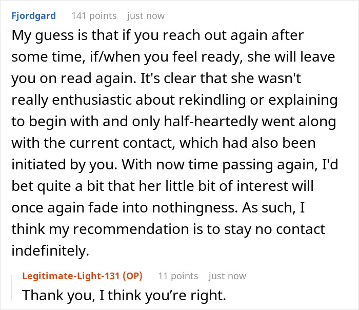 Reddit user explains why best friend no contact returns may lead to fading interest and recommends staying no contact indefinitely. Reddit user explains why best friend no contact returns may lead to fading interest and recommends staying no contact indefinitely.
