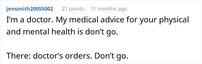 Comment warning about MIL’s cooking being hazardous, with someone advising a pregnant woman not to attend Thanksgiving. Comment warning about MIL’s cooking being hazardous, with someone advising a pregnant woman not to attend Thanksgiving.