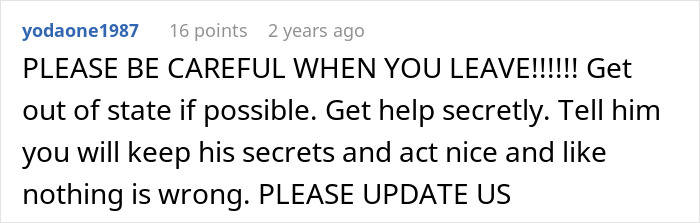 Screenshot of a user comment advising caution and secret help after a man lies about getting a master’s degree. Screenshot of a user comment advising caution and secret help after a man lies about getting a master’s degree.