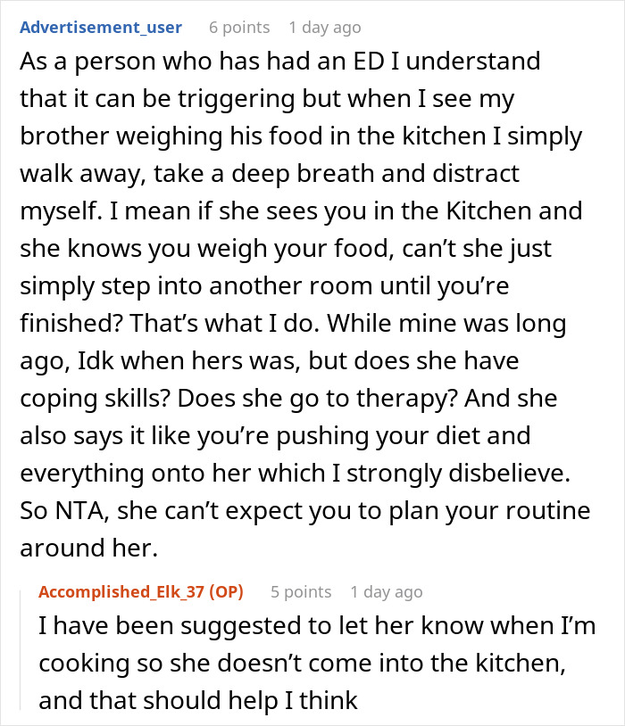 Text conversation discussing coping with eating disorders triggered by a health nut roommate’s strict diet habits. Text conversation discussing coping with eating disorders triggered by a health nut roommate’s strict diet habits.