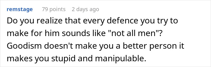 Comment text on a digital platform discussing defense arguments, reflecting suspicion about a fiancé-detective treating a partner suspiciously. Comment text on a digital platform discussing defense arguments, reflecting suspicion about a fiancé-detective treating a partner suspiciously.