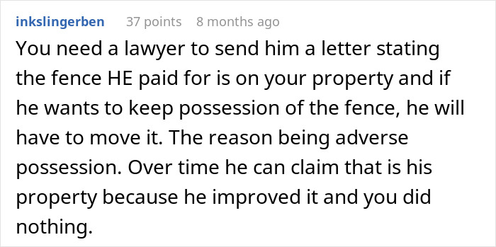 Comment discussing the need for a lawyer regarding a neighbor replacing a rotten fence without agreement. Comment discussing the need for a lawyer regarding a neighbor replacing a rotten fence without agreement.