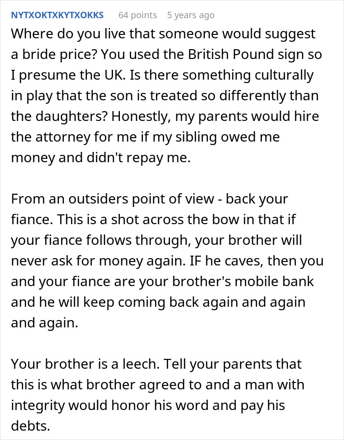 Text discussing bride’s family conflict as fiancé threatens legal action over her brother’s unpaid debt. Text discussing bride’s family conflict as fiancé threatens legal action over her brother’s unpaid debt.