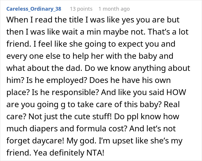 Comment expressing concern about irresponsible friend’s bad decisions and shock over her pregnancy news.