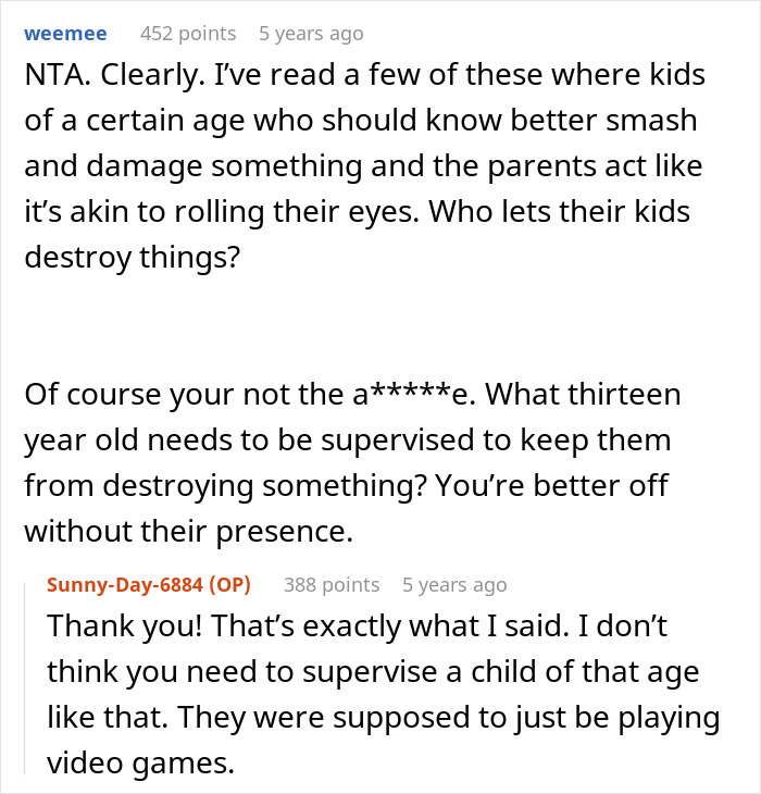 Woman took back nephew’s Christmas gift after he damaged it, discussing supervision and responsibility for kids' behavior.