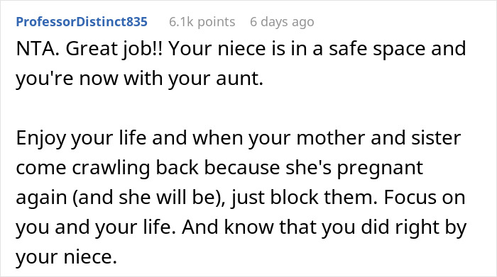 Screenshot of a Reddit comment supporting an 18-year-old sister calling CPS on irresponsible teen who dumps baby care. Screenshot of a Reddit comment supporting an 18-year-old sister calling CPS on irresponsible teen who dumps baby care.
