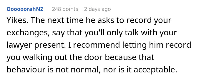 Comment discussing advice on handling a fiance detective treat partner suspicious behavior by recording interactions carefully. Comment discussing advice on handling a fiance detective treat partner suspicious behavior by recording interactions carefully.