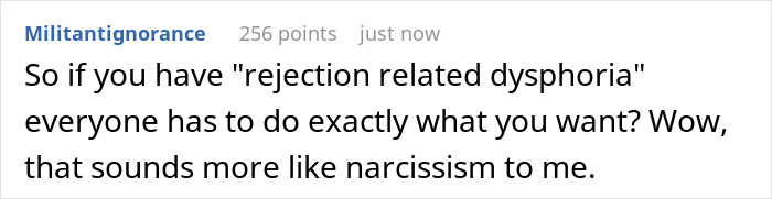 Comment discussing rejection sensitive dysphoria and narcissism in the context of a family disagreement about a wedding. Comment discussing rejection sensitive dysphoria and narcissism in the context of a family disagreement about a wedding.