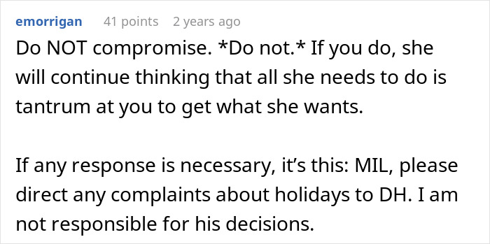 Comment advising not to compromise as MIL explodes over woman wanting to celebrate Thanksgiving with her kid. Comment advising not to compromise as MIL explodes over woman wanting to celebrate Thanksgiving with her kid.