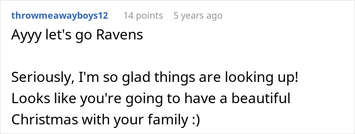 Screenshot of a Reddit comment expressing hope for a beautiful Christmas despite financial struggles.