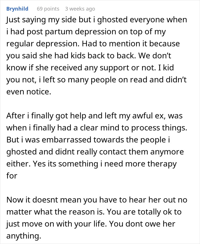 User comment sharing experience with postpartum depression and no contact, reflecting on best friend no contact returns and personal growth. User comment sharing experience with postpartum depression and no contact, reflecting on best friend no contact returns and personal growth.
