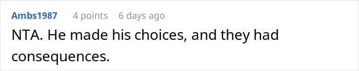 Screenshot of an online comment discussing consequences after a woman exposes her cheating boyfriend with a wife and six kids. Screenshot of an online comment discussing consequences after a woman exposes her cheating boyfriend with a wife and six kids.