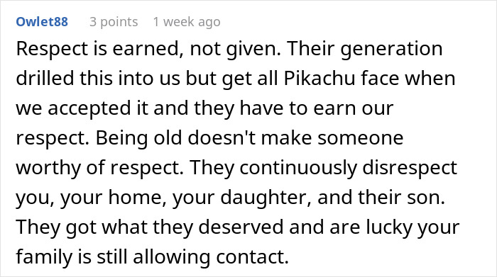 Screenshot of a forum comment about respect and family conflicts involving in-laws mocking daughter's paganism.