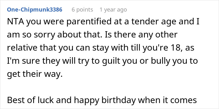 Screenshot of a Reddit comment discussing a teen refusing to babysit step-siblings and a dad's angry reaction.