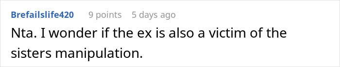 Comment discussing manipulation as a lady attempts to drive a wedge between brother and his wife.