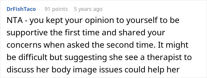 Screenshot of a Reddit comment discussing a husband’s honest feelings about his wife’s plastic surgeries and body image issues. Screenshot of a Reddit comment discussing a husband’s honest feelings about his wife’s plastic surgeries and body image issues.