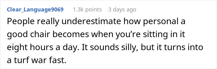 Person doesn’t joke around with his 1.8K office chair, emphasizing the importance of a good chair during long work hours.