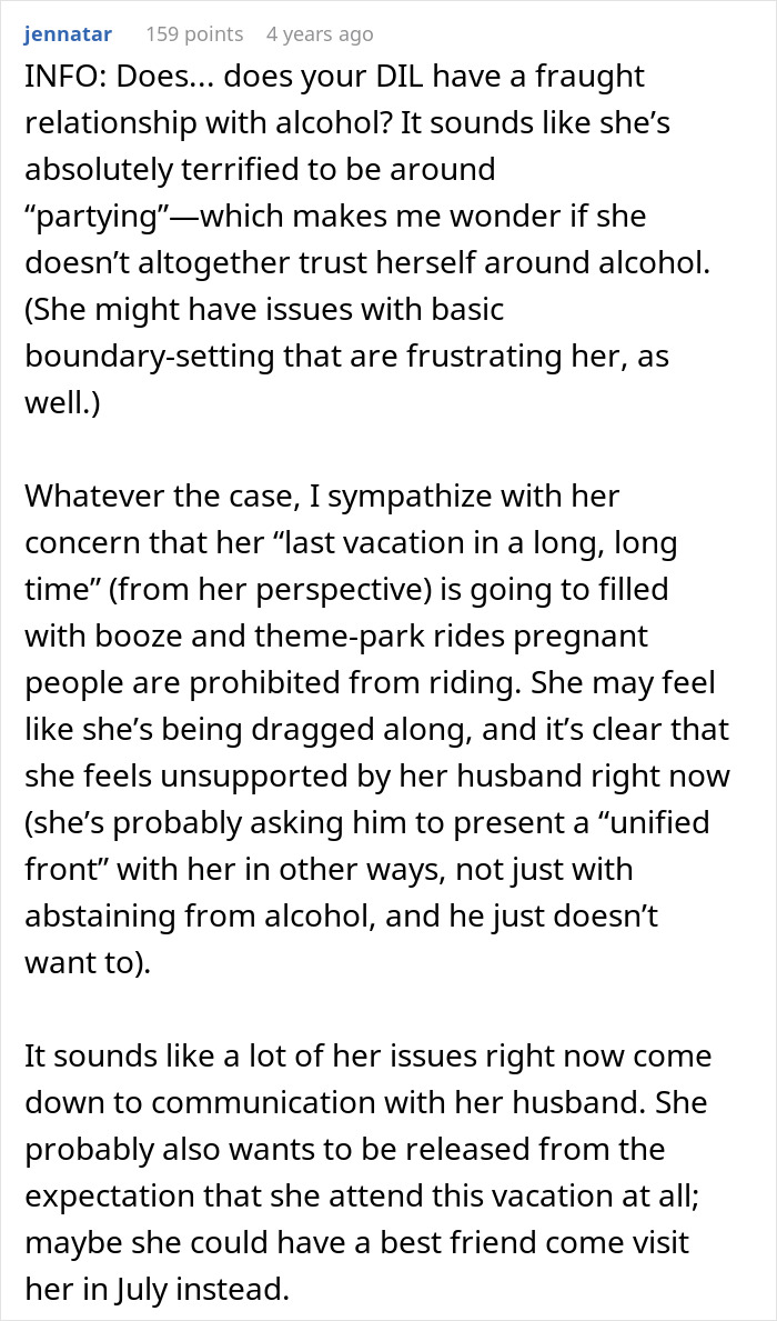 Comment discussing MIL telling DIL the world doesn’t revolve around her pregnancy after complaints.