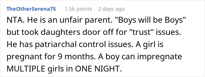 Screenshot of a Reddit comment discussing a man’s reaction to his teen daughter’s relationship and control issues.