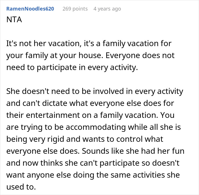 MIL telling DIL the world doesn't revolve around her pregnancy after too many complaints during family vacation conflict.
