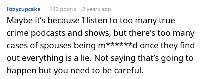 Screenshot of a Reddit comment discussing spouses discovering the truth after a man lies about his master’s degree. Screenshot of a Reddit comment discussing spouses discovering the truth after a man lies about his master’s degree.