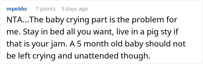 Screenshot of an online comment discussing the challenges of being a stay-at-home mom with a crying baby. Screenshot of an online comment discussing the challenges of being a stay-at-home mom with a crying baby.
