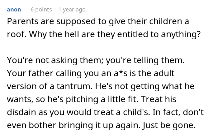 Comment discussing a teen refusing to babysit step-siblings and the father’s angry reaction to the situation.