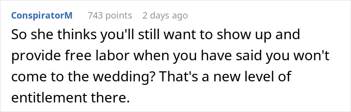 Comment on a forum discussing a spiritual bride dragged after her decision causing chaos two weeks before the wedding.