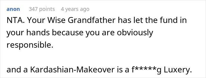 Comment discussing family health fund responsibility and criticism of luxury plastic surgeries in an online forum post. Comment discussing family health fund responsibility and criticism of luxury plastic surgeries in an online forum post.