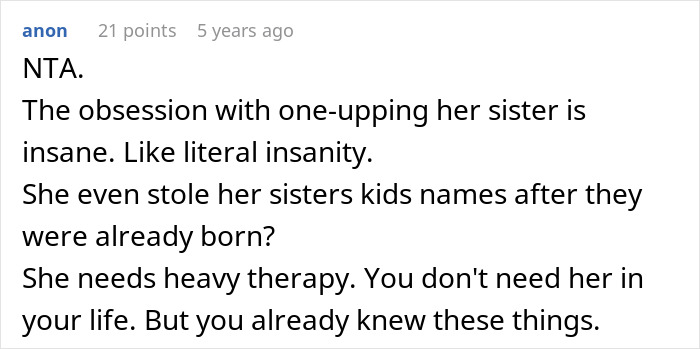 Screenshot of a forum comment discussing a mom's extreme reaction after daughter changes her name and goes no contact.