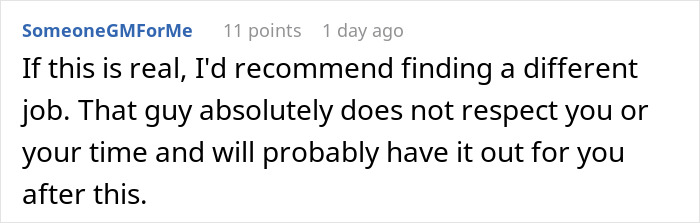 Screenshot of an online comment advising to find a different job due to a manager freaking out when employee takes time off. Screenshot of an online comment advising to find a different job due to a manager freaking out when employee takes time off.
