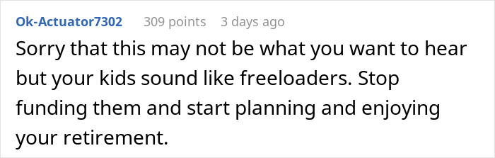 Comment about managing husband retirement finances while controlling children’s financial dependence and planning. Comment about managing husband retirement finances while controlling children’s financial dependence and planning.