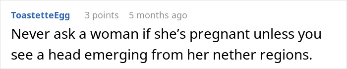 Screenshot of a comment advising never to ask an employee if she’s pregnant in a right to fire state.