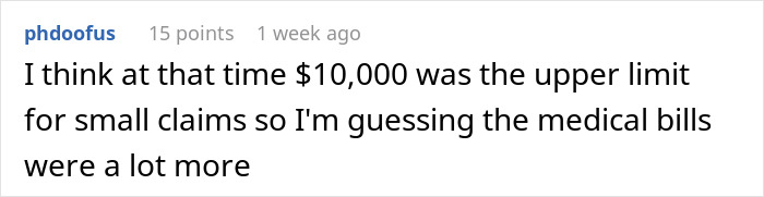 Screenshot of a comment discussing $10,000 lawsuit after kids use neighbor’s yard without asking and injury occurs.