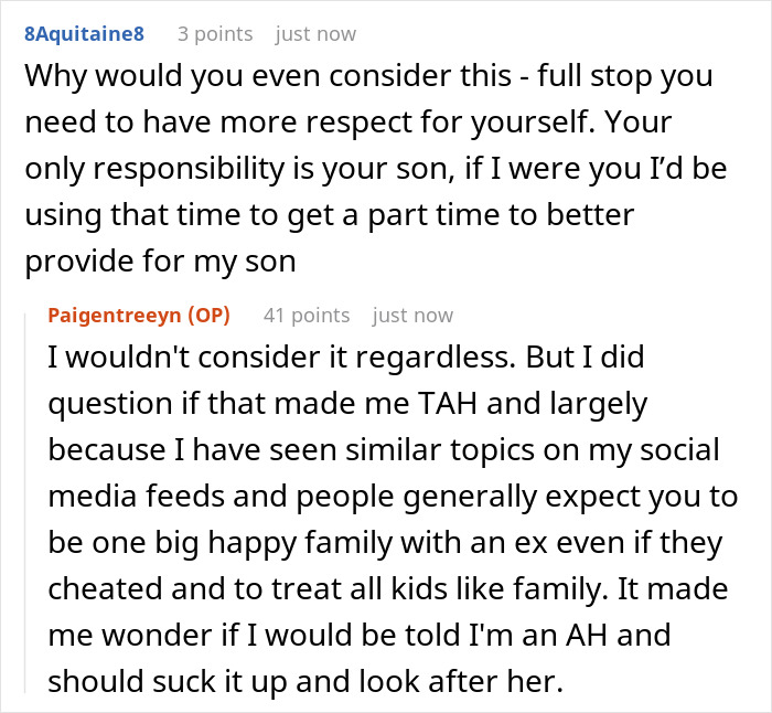 Text conversation about a guy cheating and the wife being asked to babysit his affair child, attorney finds it absurd. Text conversation about a guy cheating and the wife being asked to babysit his affair child, attorney finds it absurd.