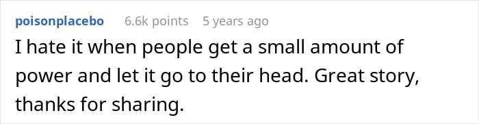 User comment on social media about power and humility, illustrating corporate comedy and lawyer reactions to a baker’s story.
