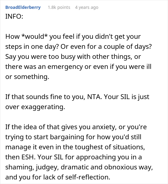 Text post discussing anxiety and judgment related to an avid walker doing 20K steps per day and SIL mockery. Text post discussing anxiety and judgment related to an avid walker doing 20K steps per day and SIL mockery.