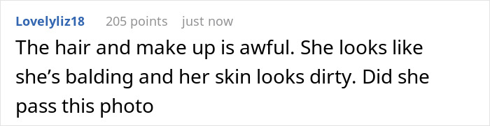 Comment criticizing Meghan Markle’s makeup-free photo, mentioning her hair, skin, and appearance in a harsh tone. Comment criticizing Meghan Markle’s makeup-free photo, mentioning her hair, skin, and appearance in a harsh tone.