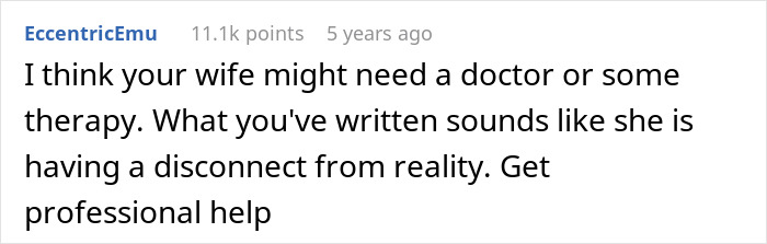 Comment expressing concern about wife’s behavior, suggesting she may be forgetting marriage and needs professional help. Comment expressing concern about wife’s behavior, suggesting she may be forgetting marriage and needs professional help.