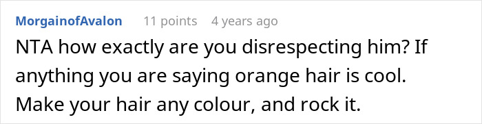 Online comment defending dyeing hair orange, encouraging individuality and confidence despite classmate drama. Online comment defending dyeing hair orange, encouraging individuality and confidence despite classmate drama.