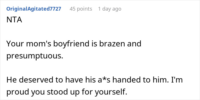 Reddit comment criticizing a boyfriend who treats his girlfriend’s son like a free babysitter and is rightly called out.