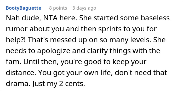 Comment on a forum discussing sibling refuse newborn nephew care, advising to keep distance from family drama. Comment on a forum discussing sibling refuse newborn nephew care, advising to keep distance from family drama.
