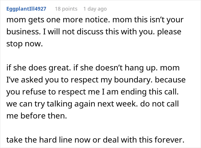 Text message conversation showing a woman setting firm boundaries with her mom about respect and communication.