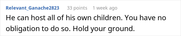 Comment text on social media about standing firm on not hosting a blended family Christmas with ex&rsquo;s affair kids.