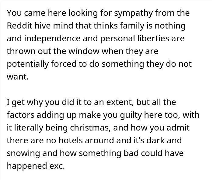 Text from Reddit post discussing family conflict and consequences of surprising man on Christmas late at night.