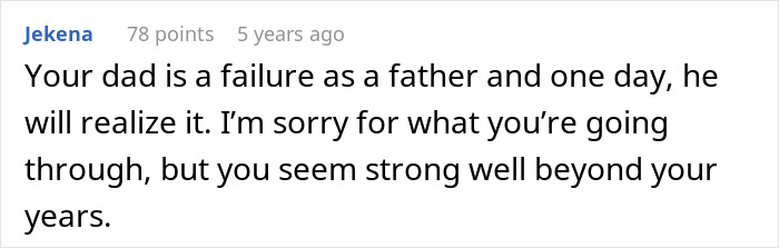 Comment expressing sympathy and calling a dad a failure as a father in a teen adoption-related discussion.