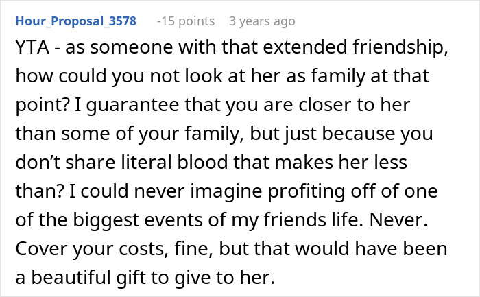 Reddit comment discussing bride wanting to upgrade honeymoon at bridesmaid’s expense and facing reality check.