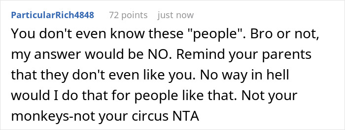 Comment discussing a golden child brother expecting free meals and a scapegoat sibling refusing to comply. Comment discussing a golden child brother expecting free meals and a scapegoat sibling refusing to comply.