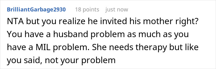 Comment discussing a MIL problem during Thanksgiving, mentioning issues with therapy and family confrontation.