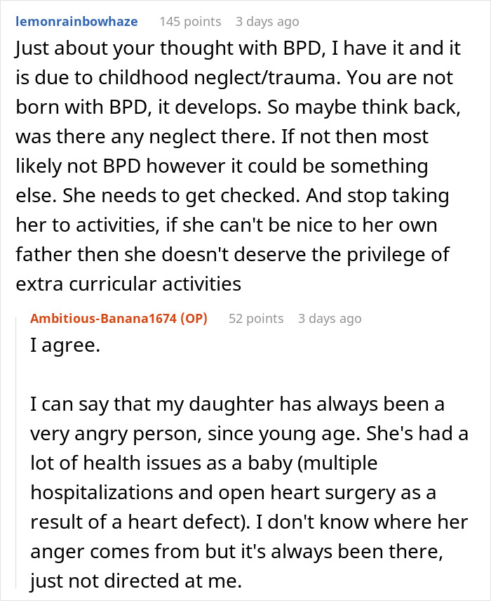 Reddit comments discussing a father enduring his teen’s rude attitude and considering family changes over 5 years.